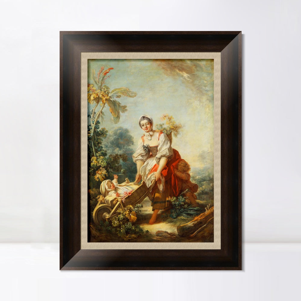 INVIN ART Framed Canvas Art Giclee Print The Joys of Motherhood by Jean Honore Fragonard Wall Art Living Room Home Office Decorations