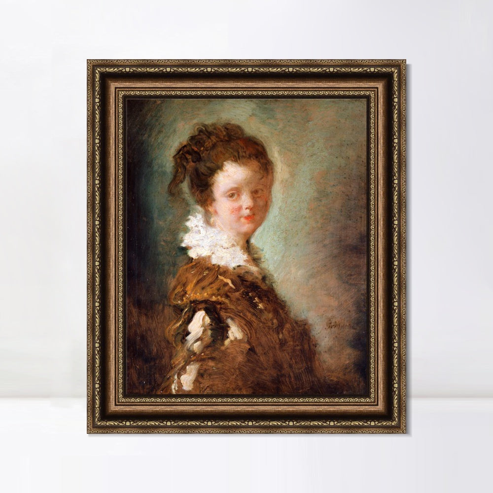 INVIN ART Framed Canvas Art Giclee Print Young Woman by Jean Honore Fragonard Wall Art Living Room Home Office Decorations