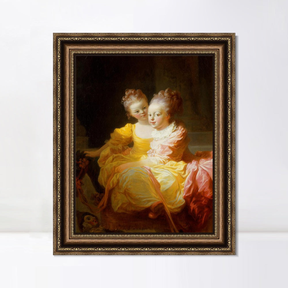 INVIN ART Framed Canvas Art Giclee Print Sisters by Jean Honore Fragonard Wall Art Living Room Home Office Decorations