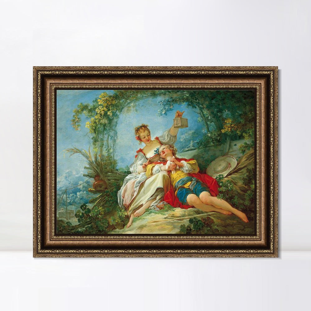 INVIN ART Framed Canvas Art Giclee Print Lovers by Jean Honore Fragonard Wall Art Living Room Home Office Decorations