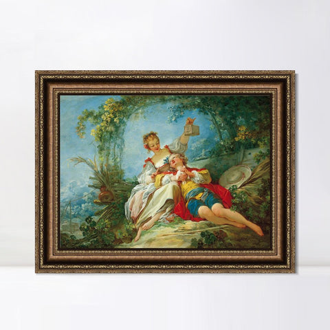 INVIN ART Framed Canvas Art Giclee Print Lovers by Jean Honore Fragonard Wall Art Living Room Home Office Decorations