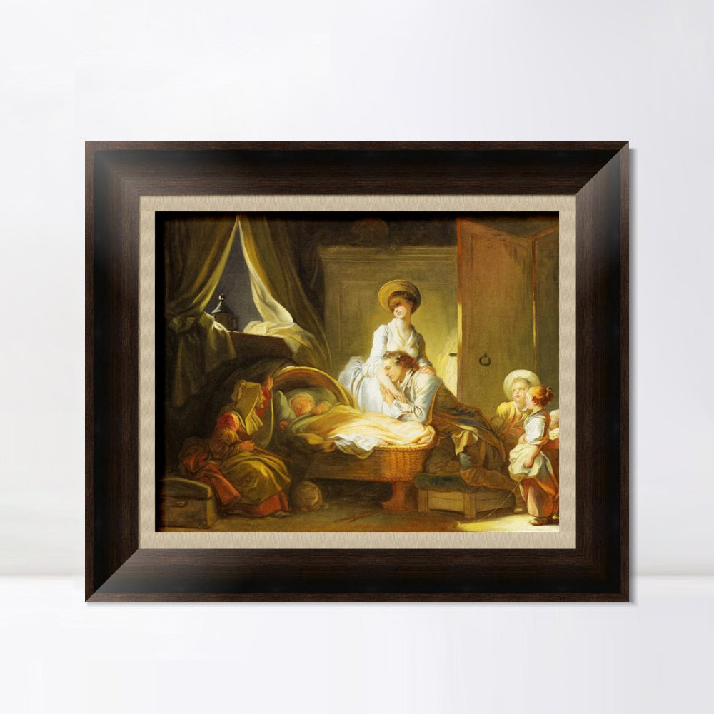INVIN ART Framed Canvas Art Giclee Print The Visit to the Nursery by Jean Honore Fragonard Wall Art Living Room Home Office Decorations