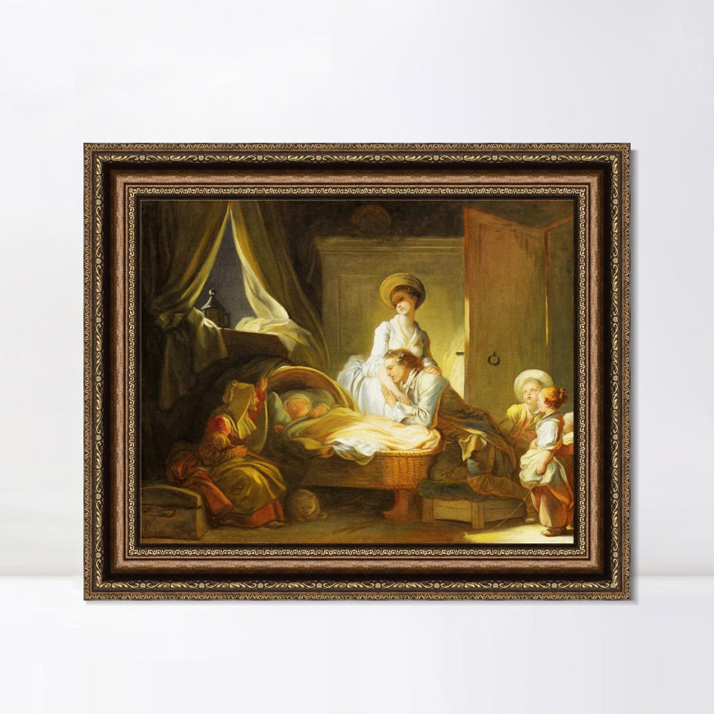 INVIN ART Framed Canvas Art Giclee Print The Visit to the Nursery by Jean Honore Fragonard Wall Art Living Room Home Office Decorations