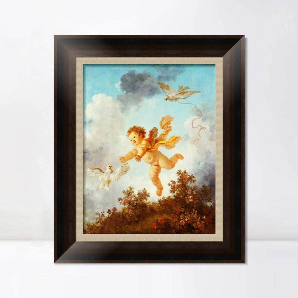 INVIN ART Framed Canvas Art Giclee Print Love Pursuing a Dove, 1790 by Jean Honore Fragonard Wall Art Living Room Home Office Decorations