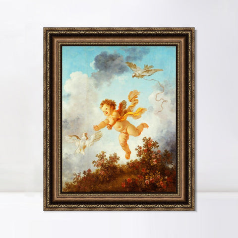 INVIN ART Framed Canvas Art Giclee Print Love Pursuing a Dove, 1790 by Jean Honore Fragonard Wall Art Living Room Home Office Decorations