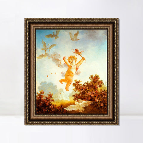 INVIN ART Framed Canvas Art Giclee Print Love the Jester, 1790 by Jean Honore Fragonard Wall Art Living Room Home Office Decorations