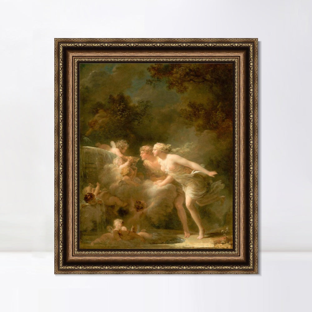 INVIN ART Framed Canvas Art Giclee Print The Fountain of Love by Jean Honore Fragonard Wall Art Living Room Home Office Decorations