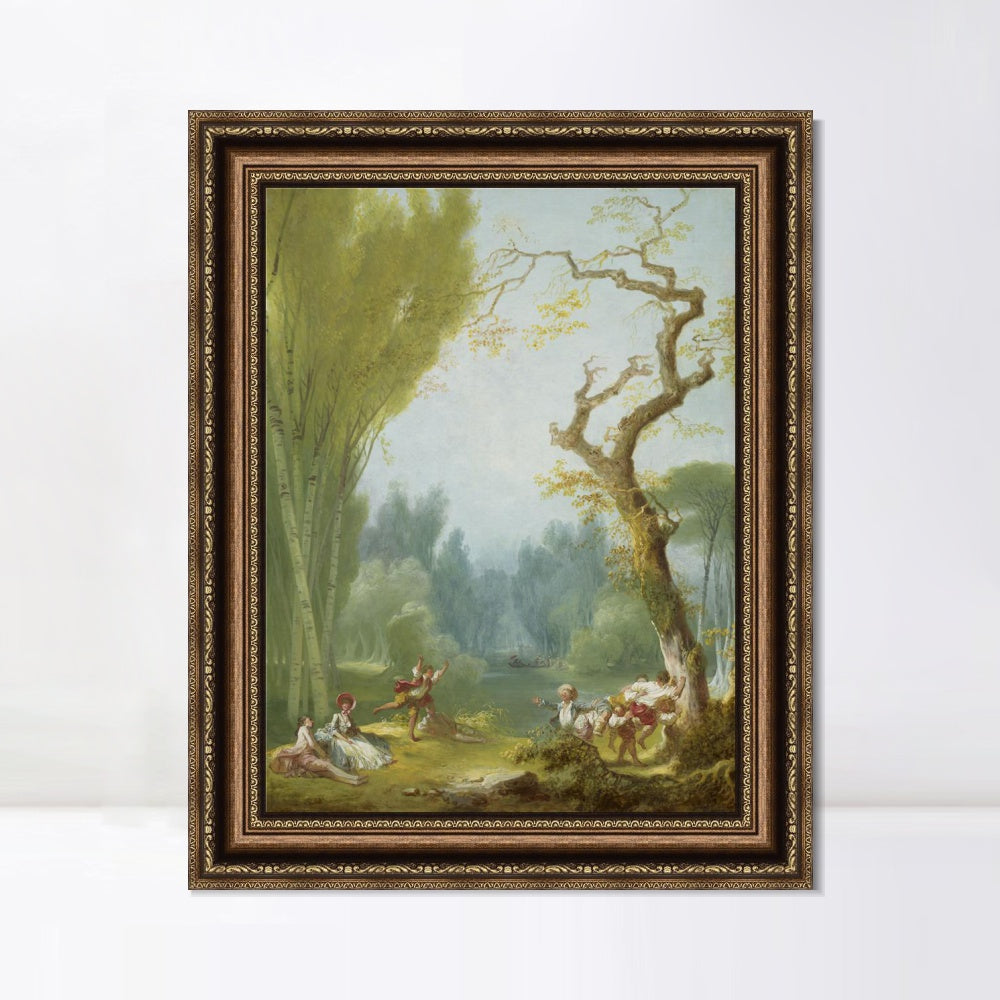 INVIN ART Framed Canvas Art Giclee Print A Game of Horse and Rider by Jean Honore Fragonard Wall Art Living Room Home Office Decorations