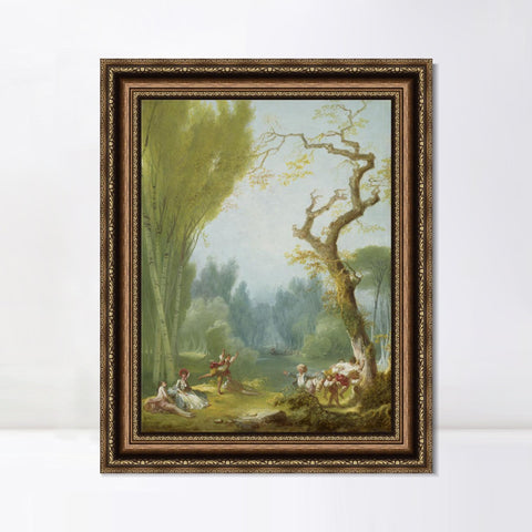 INVIN ART Framed Canvas Art Giclee Print A Game of Horse and Rider by Jean Honore Fragonard Wall Art Living Room Home Office Decorations