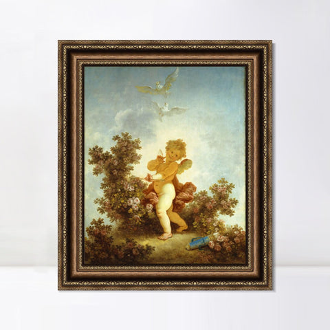 INVIN ART Framed Canvas Art Giclee Print Love the Sentinel, 1790 by Jean Honore Fragonard Wall Art Living Room Home Office Decorations