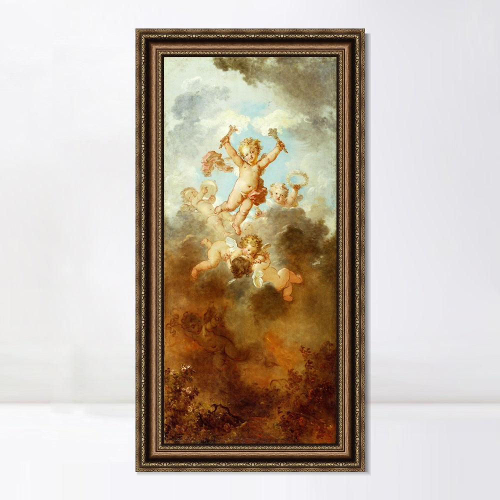 INVIN ART Framed Canvas Art Giclee Print Love Triumphant, 1790 by Jean Honore Fragonard Wall Art Living Room Home Office Decorations