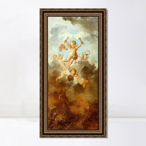 INVIN ART Framed Canvas Art Giclee Print Love Triumphant, 1790 by Jean Honore Fragonard Wall Art Living Room Home Office Decorations