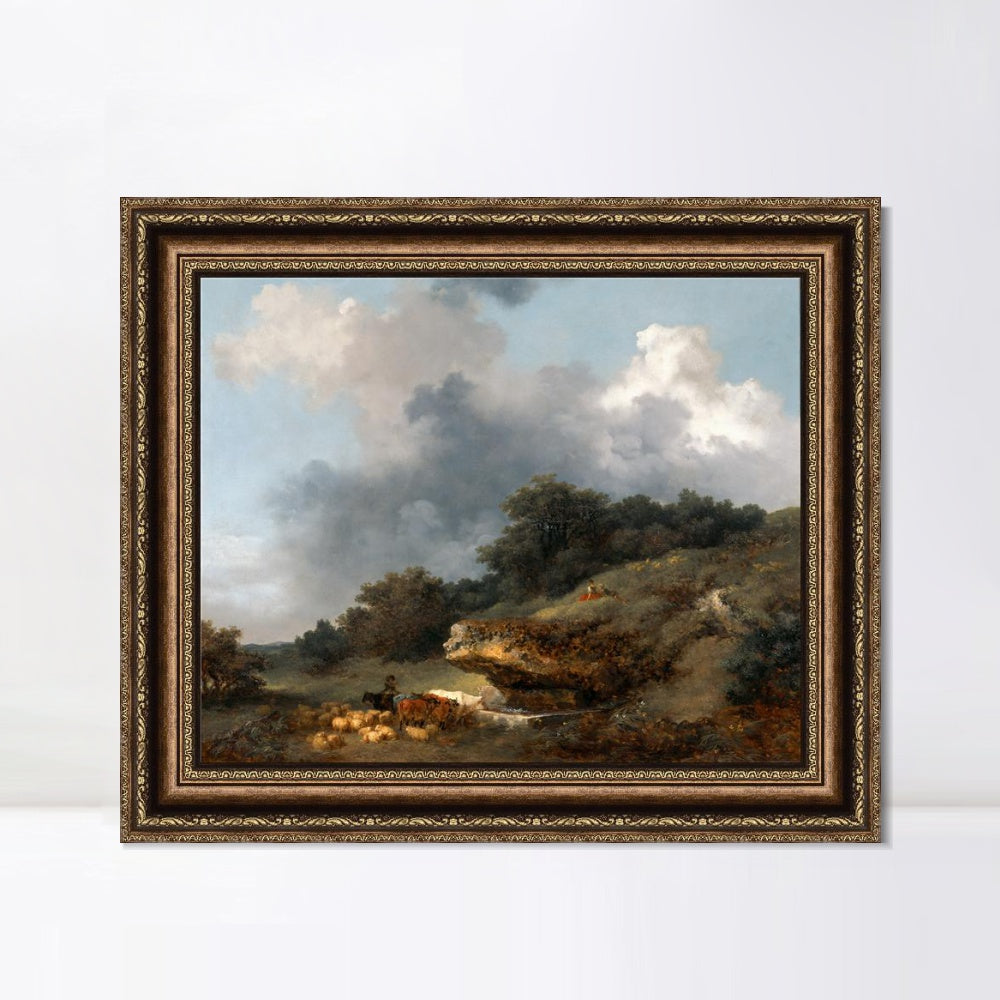 INVIN ART Framed Canvas Art Giclee Print Abruvoir,1763 by Jean Honore Fragonard Wall Art Living Room Home Office Decorations