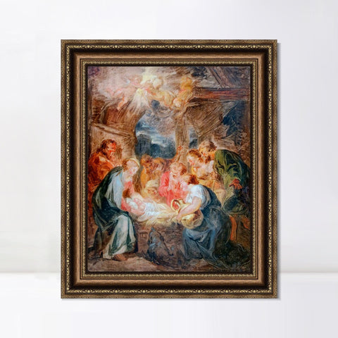 INVIN ART Framed Canvas Art Giclee Print Worship of shepherds by Jean Honore Fragonard Wall Art Living Room Home Office Decorations
