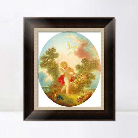 INVIN ART Framed Canvas Art Giclee Print Love the Sentinel by Jean Honore Fragonard Wall Art Living Room Home Office Decorations