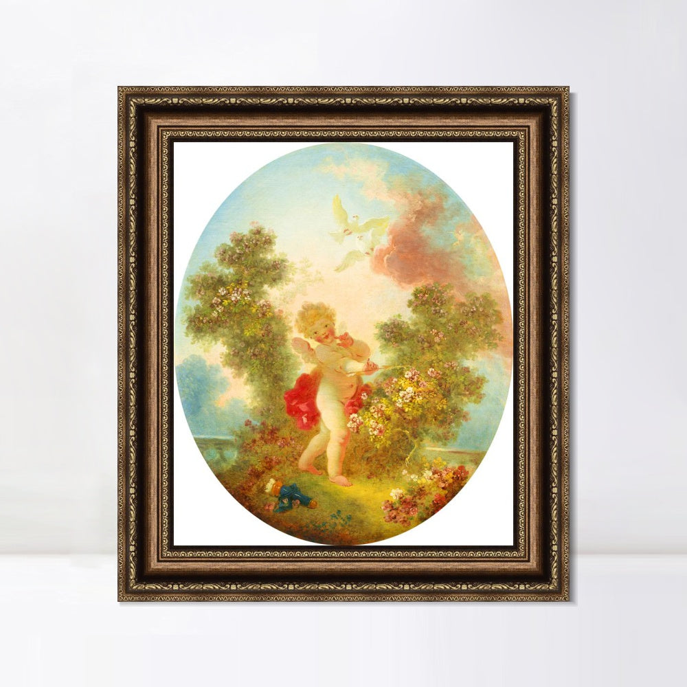 INVIN ART Framed Canvas Art Giclee Print Love the Sentinel by Jean Honore Fragonard Wall Art Living Room Home Office Decorations