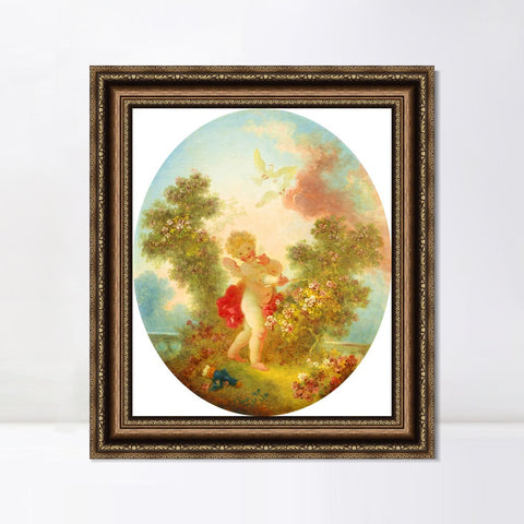 INVIN ART Framed Canvas Art Giclee Print Love the Sentinel by Jean Honore Fragonard Wall Art Living Room Home Office Decorations