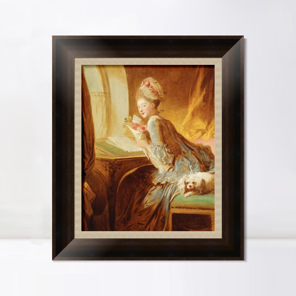 INVIN ART Framed Canvas Art Giclee Print The Love Letter by Jean Honore Fragonard Wall Art Living Room Home Office Decorations