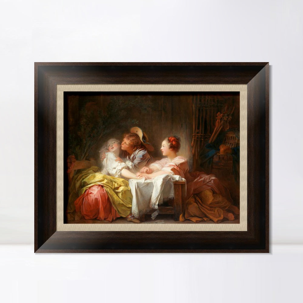 INVIN ART Framed Canvas Art Giclee Print The Stolen Kiss#2 by Jean Honore Fragonard Wall Art Living Room Home Office Decorations