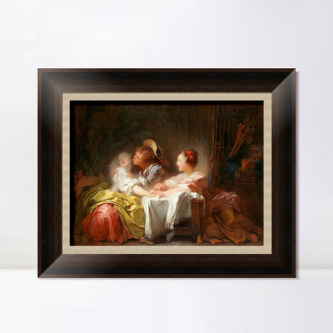 INVIN ART Framed Canvas Art Giclee Print The Stolen Kiss#2 by Jean Honore Fragonard Wall Art Living Room Home Office Decorations
