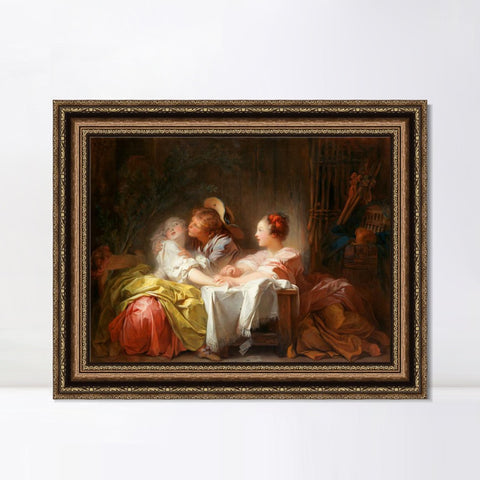 INVIN ART Framed Canvas Art Giclee Print The Stolen Kiss#2 by Jean Honore Fragonard Wall Art Living Room Home Office Decorations
