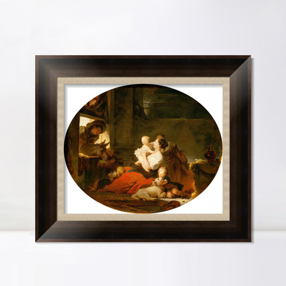 INVIN ART Framed Canvas Art Giclee Print The Happy Family by Jean Honore Fragonard Wall Art Living Room Home Office Decorations