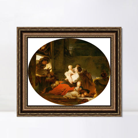 INVIN ART Framed Canvas Art Giclee Print The Happy Family by Jean Honore Fragonard Wall Art Living Room Home Office Decorations
