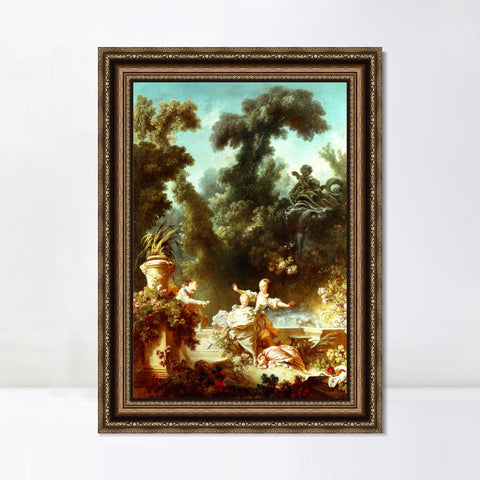 INVIN ART Framed Canvas Art Giclee Print The Pursuit by Jean Honore Fragonard Wall Art Living Room Home Office Decorations