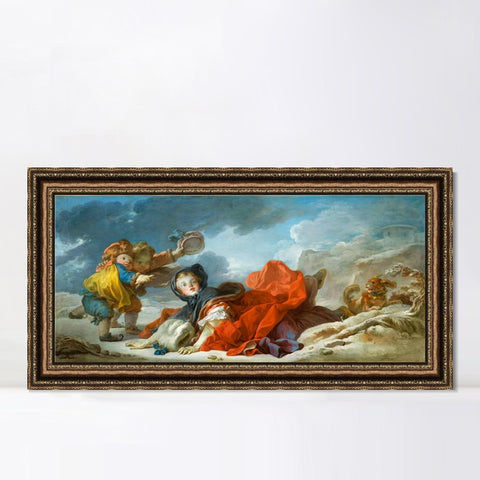 INVIN ART Framed Canvas Art Giclee Print Winter by Jean Honore Fragonard Wall Art Living Room Home Office Decorations