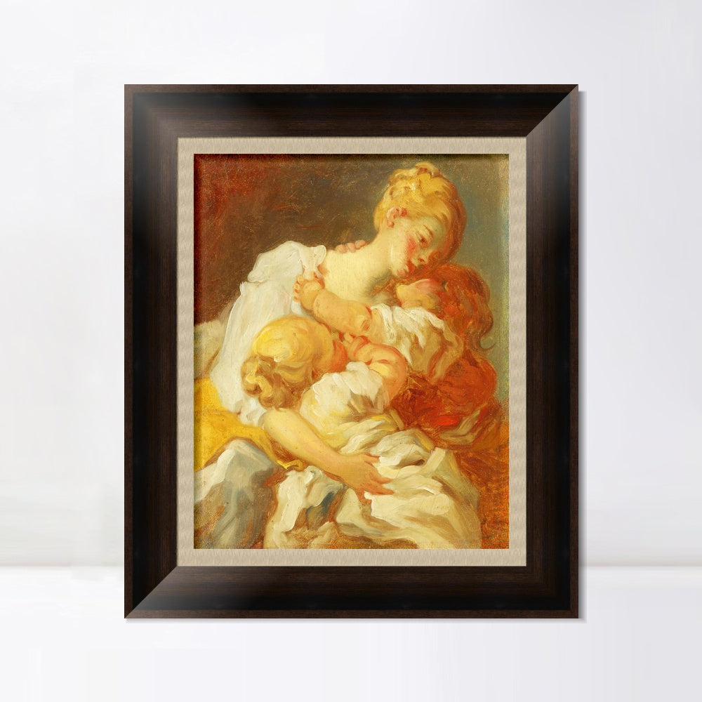 INVIN ART Framed Canvas Art Giclee Print Mother kisses golden childhood jealousy by Jean Honore Fragonard Wall Art Living Room Home Office Decorations