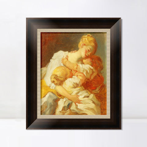 INVIN ART Framed Canvas Art Giclee Print Mother kisses golden childhood jealousy by Jean Honore Fragonard Wall Art Living Room Home Office Decorations