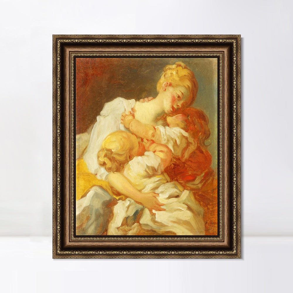 INVIN ART Framed Canvas Art Giclee Print Mother kisses golden childhood jealousy by Jean Honore Fragonard Wall Art Living Room Home Office Decorations