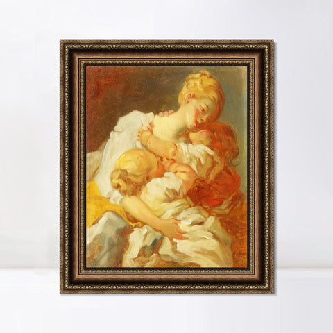INVIN ART Framed Canvas Art Giclee Print Mother kisses golden childhood jealousy by Jean Honore Fragonard Wall Art Living Room Home Office Decorations
