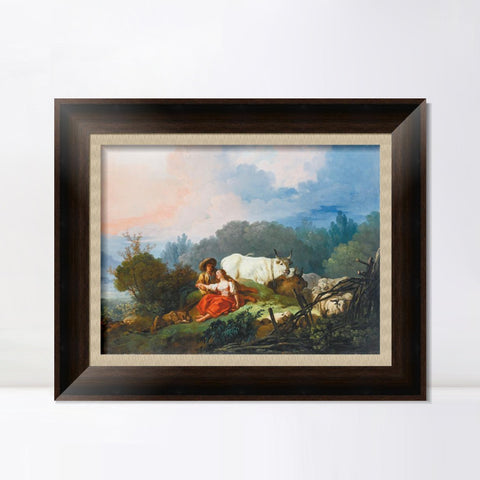 INVIN ART Framed Canvas Art Giclee Print PASTORAL LANDSCAPE WITH A SHEPHERD AND SHEPHERDESS AT REST by Jean Honore Fragonard Wall Art Living Room Home Office Decorations