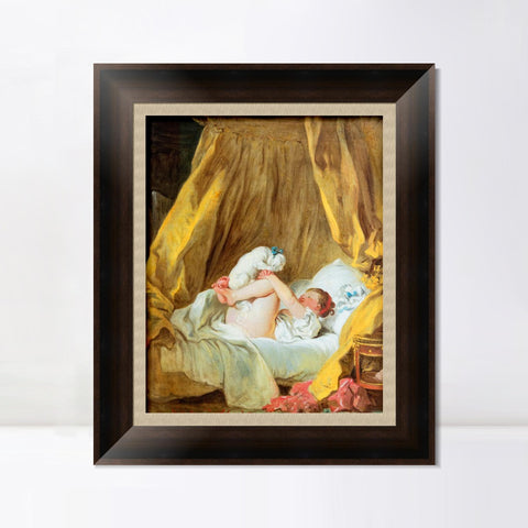 INVIN ART Framed Canvas Art Giclee Print Young girl and her dog by Jean Honore Fragonard Wall Art Living Room Home Office Decorations