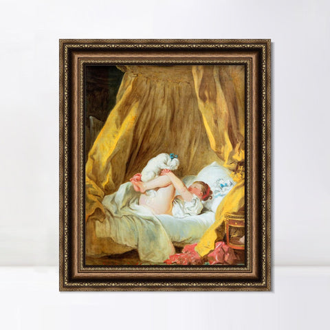 INVIN ART Framed Canvas Art Giclee Print Young girl and her dog by Jean Honore Fragonard Wall Art Living Room Home Office Decorations