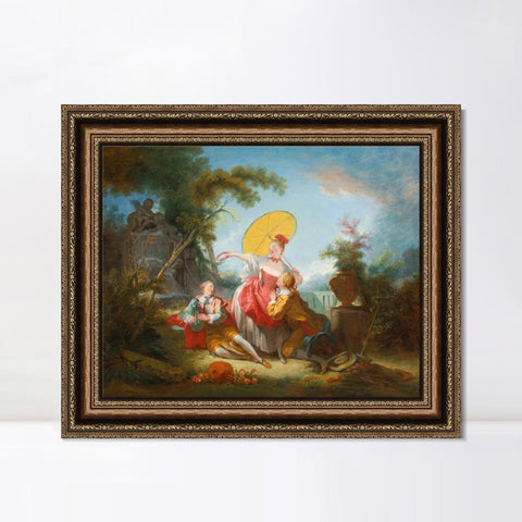 INVIN ART Framed Canvas Art Giclee Print THE MUSICAL CONTEST by Jean Honore Fragonard Wall Art Living Room Home Office Decorations