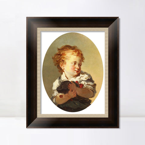 INVIN ART Framed Canvas Art Giclee Print YOUNG BOY HOLDING CHERRIES by Jean Honore Fragonard Wall Art Living Room Home Office Decorations