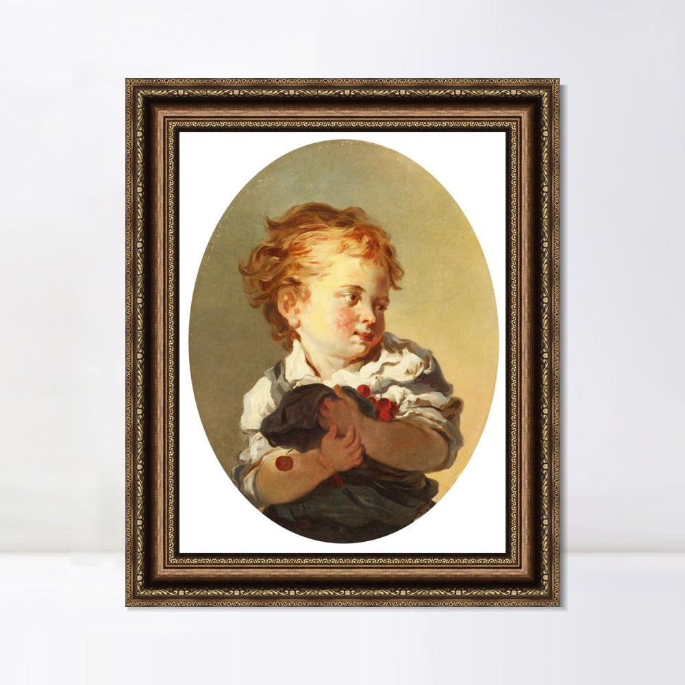 INVIN ART Framed Canvas Art Giclee Print YOUNG BOY HOLDING CHERRIES by Jean Honore Fragonard Wall Art Living Room Home Office Decorations