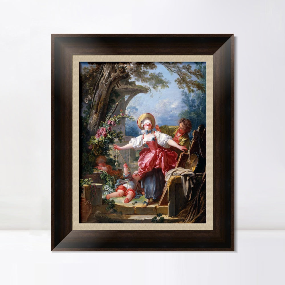 INVIN ART Framed Canvas Art Giclee Print Blind Man's Buff#2 by Jean Honore Fragonard Wall Art Living Room Home Office Decorations