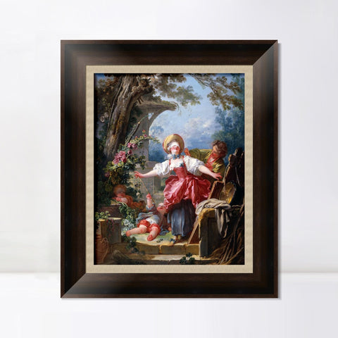 INVIN ART Framed Canvas Art Giclee Print Blind Man's Buff#2 by Jean Honore Fragonard Wall Art Living Room Home Office Decorations