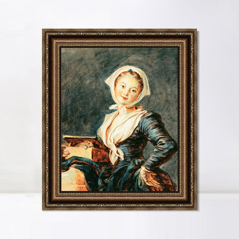 INVIN ART Framed Canvas Art Giclee Print The Girl with the Marmot by Jean Honore Fragonard Wall Art Living Room Home Office Decorations