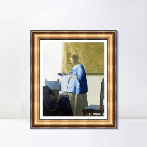 INVIN ART Framed Canvas Art Giclee Print Woman in Blue Reading a Letter by Johannes Vermeer Wall Art Living Room Home Office Decorations