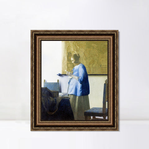 INVIN ART Framed Canvas Art Giclee Print Woman in Blue Reading a Letter by Johannes Vermeer Wall Art Living Room Home Office Decorations