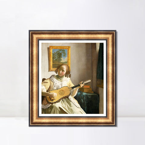 INVIN ART Framed Canvas Art Giclee Print Guitar Player by Johannes Vermeer Wall Art Living Room Home Office Decorations