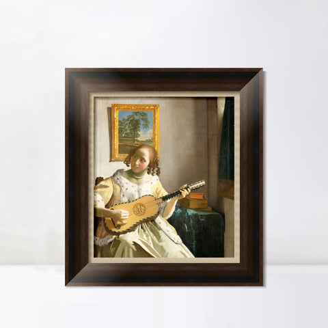 INVIN ART Framed Canvas Art Giclee Print Guitar Player by Johannes Vermeer Wall Art Living Room Home Office Decorations