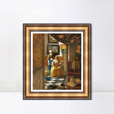 INVIN ART Framed Canvas Art Giclee Print The Love Letter by Johannes Vermeer Wall Art Living Room Home Office Decorations