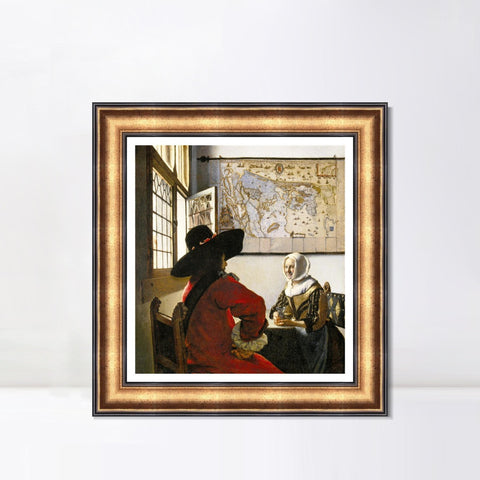 INVIN ART Framed Canvas Art Giclee Print Soldier and a Laughing Girl by Johannes Vermeer Wall Art Living Room Home Office Decorations