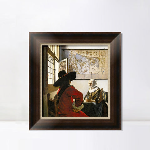 INVIN ART Framed Canvas Art Giclee Print Soldier and a Laughing Girl by Johannes Vermeer Wall Art Living Room Home Office Decorations