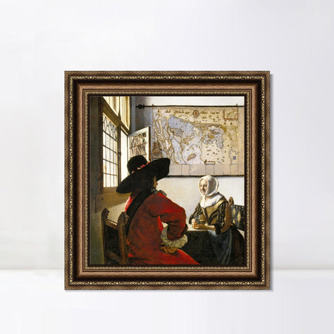 INVIN ART Framed Canvas Art Giclee Print Soldier and a Laughing Girl by Johannes Vermeer Wall Art Living Room Home Office Decorations